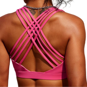 Strappy Blue Sports Bra - Criss Cross Wireless Back